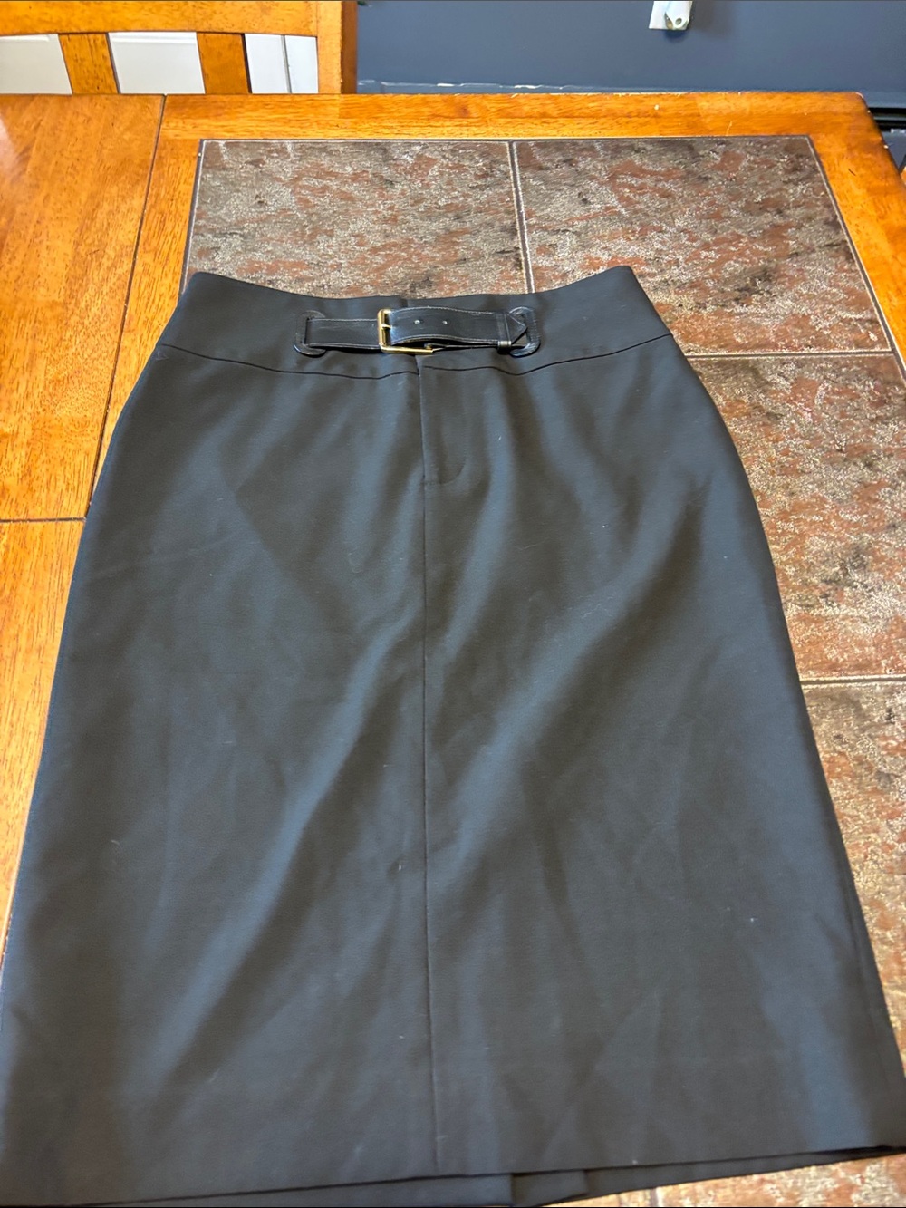 Ralph Lauren Black Belted Pencil Skirt with Gold Buckle